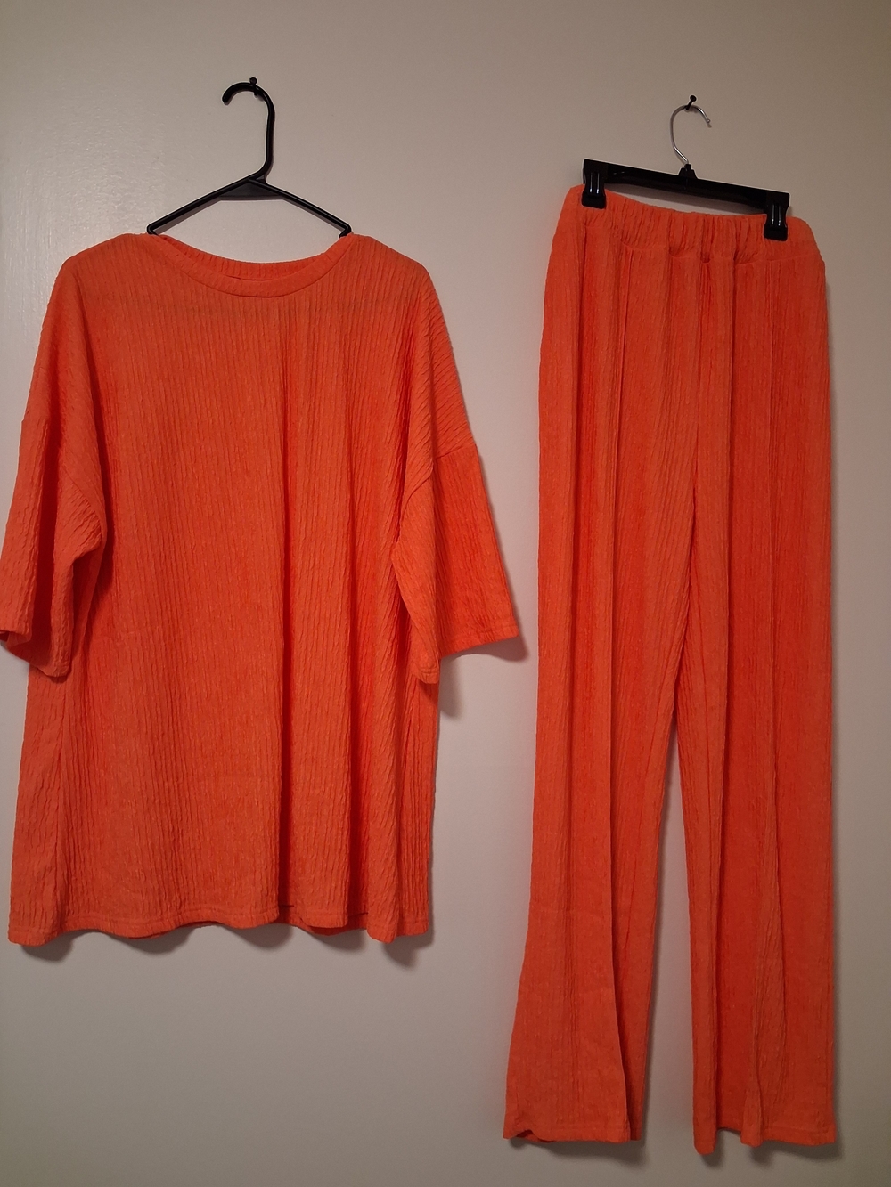 Wide-Leg Ribbed Lounge Pants in Orange